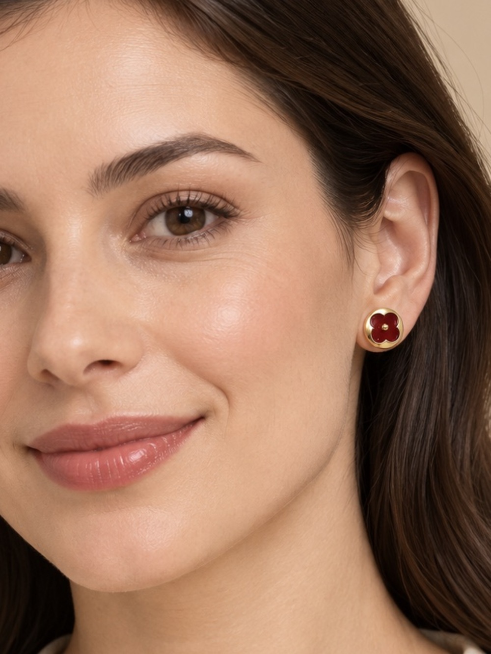 Chic Gold and Red Floral Earrings 316L